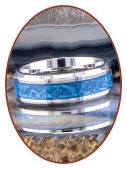 JB Memorials Edelstahl Design Unisex Asche Ring &#039;Sky Blue Glow&#039; 6/8mm breit- CRA013