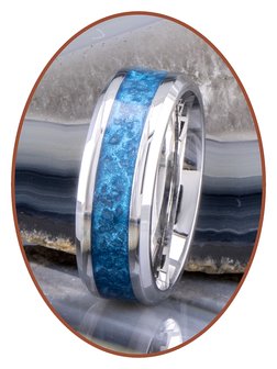 JB Memorials Edelstahl Design Unisex Asche Ring &#039;Sky Blue Glow&#039; 6/8mm breit- CRA013
