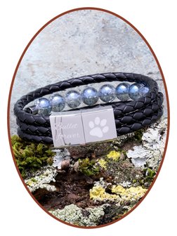 JB Memorials Edelstahl Leder &#039;Blue Crackle&#039; Perlen Asche Armband - ZAS014BG