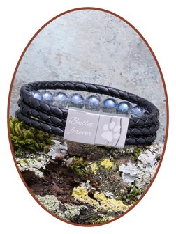 JB Memorials Edelstahl Leder &#039;Blue Crackle&#039; Perlen Asche Armband - ZAS014BG