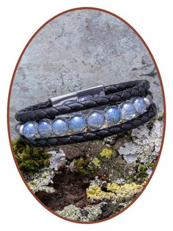 JB Memorials Edelstahl Leder &#039;Blue Crackle&#039; Perlen Asche Armband - ZAS014BG