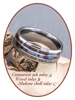 JB Memorials Naturline Holz / Abalone Shell Wolfram Asche Ring - WR006