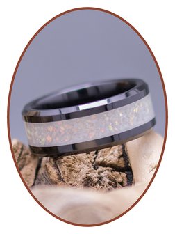 Asche Ring  - Wei&szlig;er Opal - 6 oder 8 mm breit - RB141W-4M2B