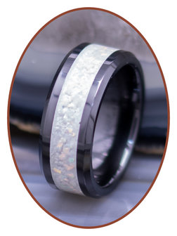 Asche Ring  - Wei&szlig;er Opal - 6 oder 8 mm breit - RB141W-4M2B
