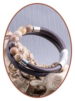 JB Memorials Edelstahl Edelstahl / Leder Asche - Armband, Perlen aus &#039;Petrified Wood&#039; und F&uuml;llschraube - ASB048