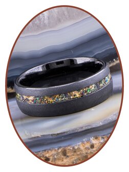 JB Memorials Tungsten Carbide Wolfram Metallic Foil Opal  Asche Ring - RB048QA