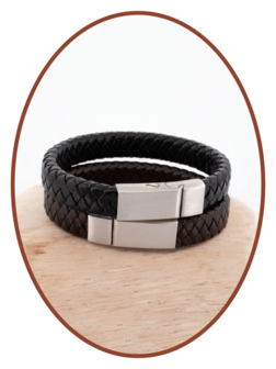 Edelstahl Leder Vintage Asche Armband 13mm - ASB024L-A
