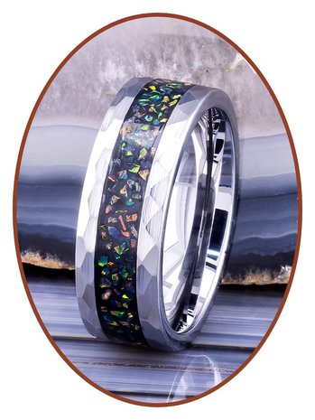 JB Memorials Tungsten Carbide gehamerde Heren Opal As Ring - RB142OP