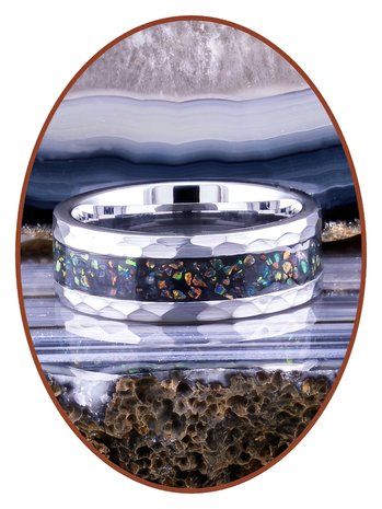 Tungsten Carbide Design Brushed Opal Asche Gedenk Ring - JRB142OP