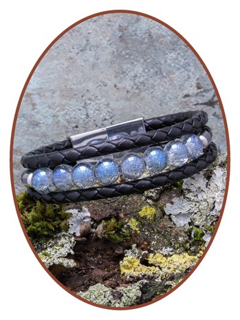 JB Memorials Edelstahl Leder 'Blue Crackle' Perlen Asche Armband - ZAS014BG