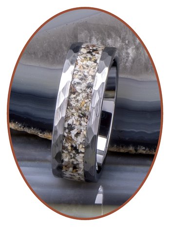 Tungsten Carbide Design Hammered  Asche Ring - RB142