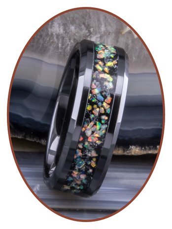 Tungsten Carbide oder Black Ceramic  Opal Asche Ring - OP400