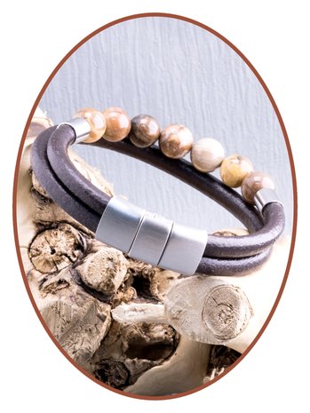 JB Memorials Edelstahl Edelstahl / Leder Asche - Armband, Perlen aus 'Petrified Wood' und Füllschraube - ASB048