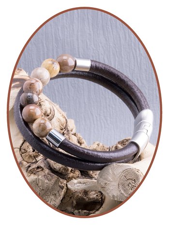JB Memorials Edelstahl Edelstahl / Leder Asche - Armband, Perlen aus 'Petrified Wood' und Füllschraube - ASB048