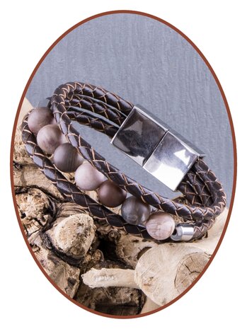 JB Memorials Edelstahl Edelstahl / Leder Asche - Armband, Perlen aus 'Petrified Wood' und Füllschraube - ZAS014PW