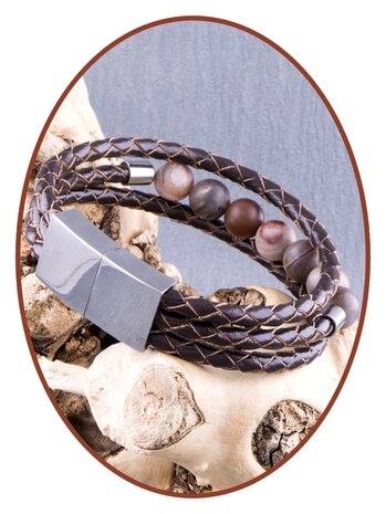 JB Memorials Edelstahl Edelstahl / Leder Asche - Armband, Perlen aus 'Petrified Wood' und Füllschraube - ZAS014PW