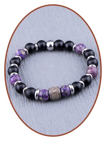JB Memorials Assembled Synthetic Charoite and Pyrite Beads-Asche-Armband - KHA035