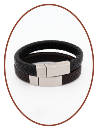 Edelstahl Leder Vintage Asche Armband 13mm - ASB024L-A