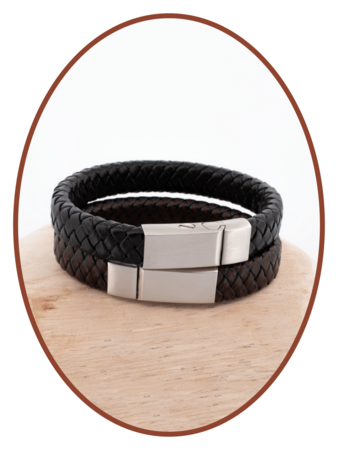 Edelstahl Leder Vintage Asche Armband 13mm - ASB024L-A